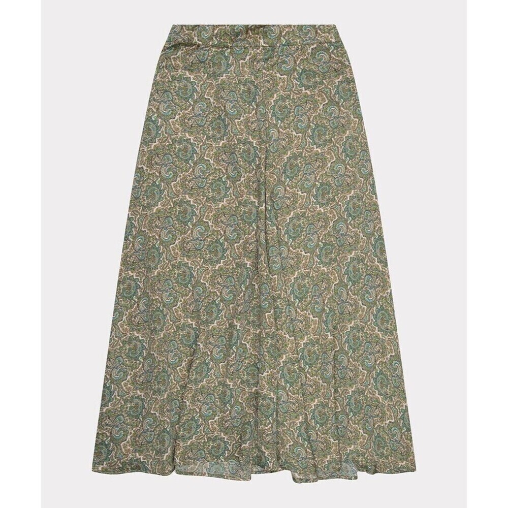 Zara Women's Medium Paisley Maxi Skirt Green Elastic Waist Flowy Boho Lagenlook